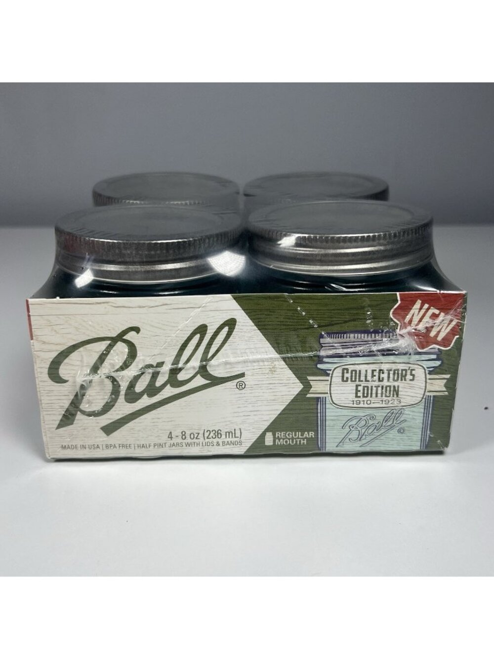 Ball Collectors Edition Aqua Blue Glass Half-Pint Mason Jars w/ Lids 4-Pack NEW